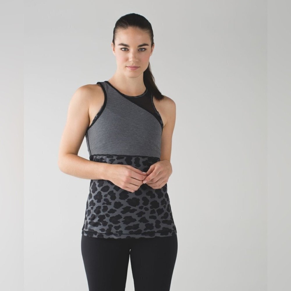 Lululemon Meshed Up Tank Top Mini Pop Stripe Heathered Slate Black  Size 4